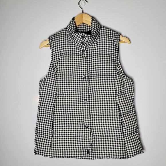 J Jill Black & White micro checkered down filled puffer vest Size Small Petite - Picture 2 of 14
